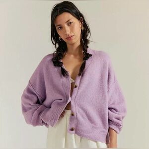 Free People Cool of the Night Cardigan Lilac Spell Melange Oversized L
